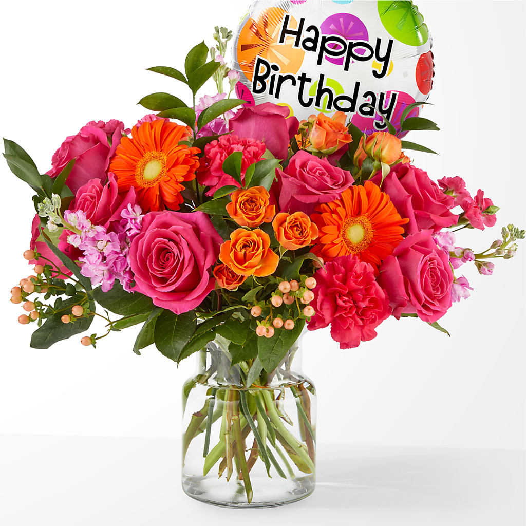 Fiesta Bouquet with Birthday Balloon – Greater Wichita Flower Shop, Wichita KS