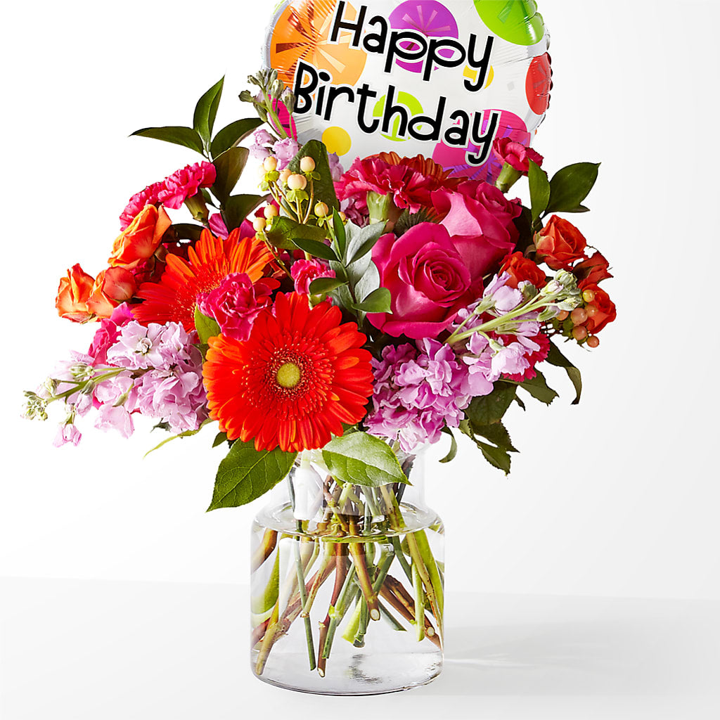 Fiesta Bouquet with Birthday Balloon – Greater Wichita Flower Shop, Wichita KS