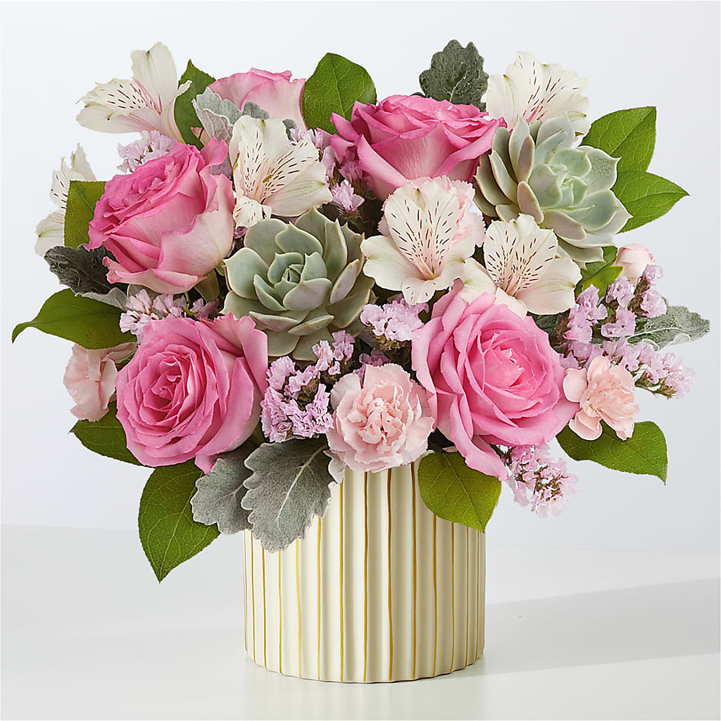 Dusty Rose Bouquet with Ivory Vase – Greater Wichita Flower Shop, Wichita KS