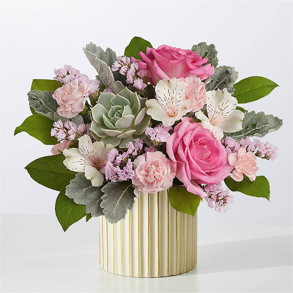 Dusty Rose Bouquet with Ivory Vase – Greater Wichita Flower Shop, Wichita KS