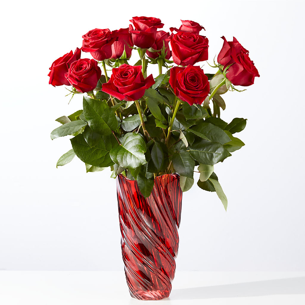 Classic Love Red Rose Bouquet with Luxe Swirl Vase – Greater Wichita Flower Shop, Wichita KS