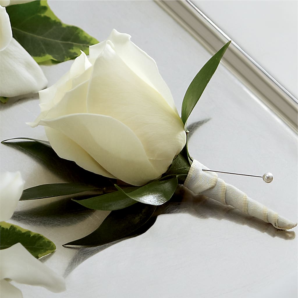 White Rose Boutonniere – Greater Wichita Flower Shop, Wichita KS