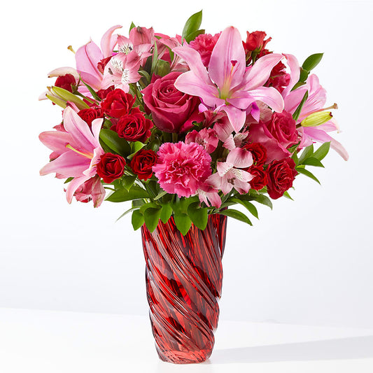 Bouquet d'amour avec vase de luxe en spirale