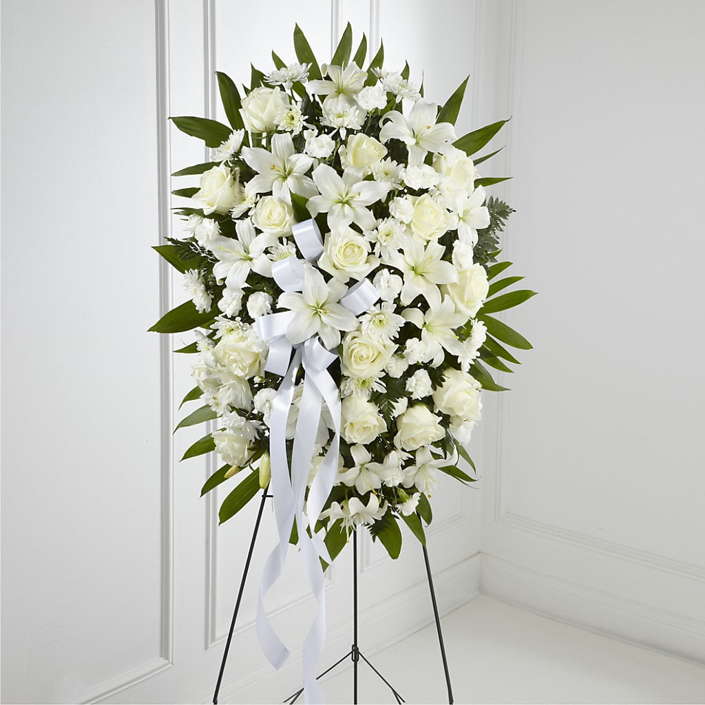 Exquisito Ramillete Fúnebre Vertical - Cinta Blanca