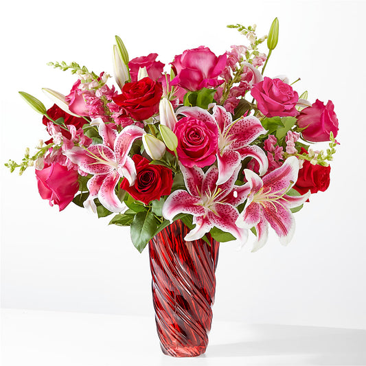 Bouquet Toujours Toi avec Vase Luxe Spirale